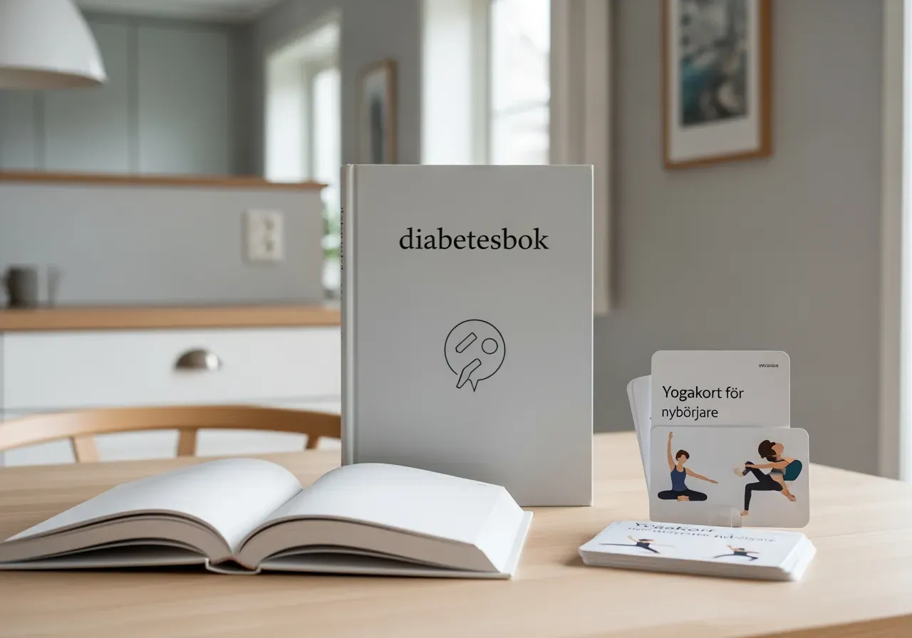 Diabetesbok och yogakort för nybörjare