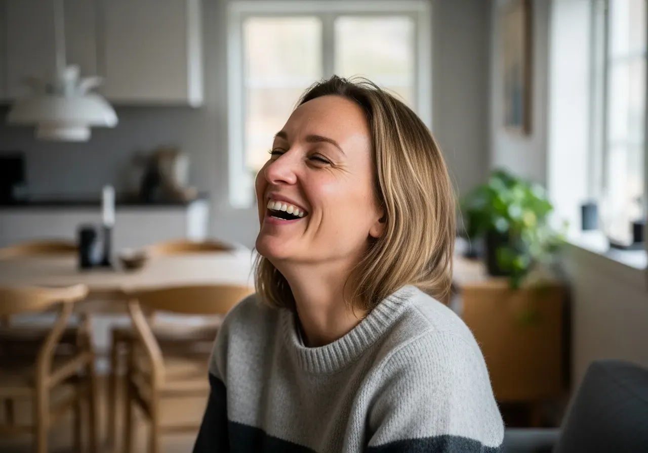 Hon skrattar
