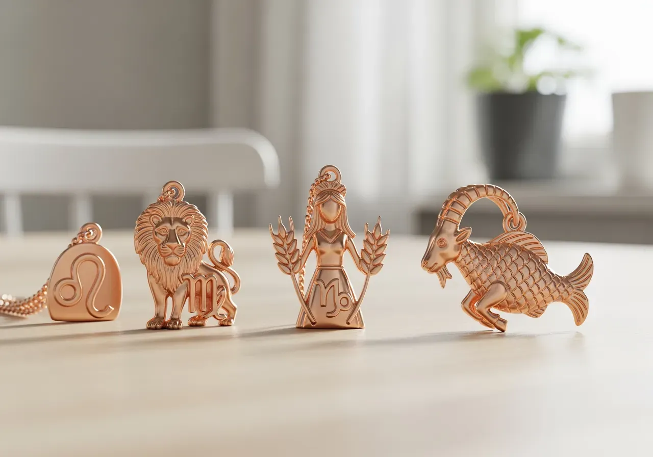 Lejonet Jungfrun Stenbocken i roseguld