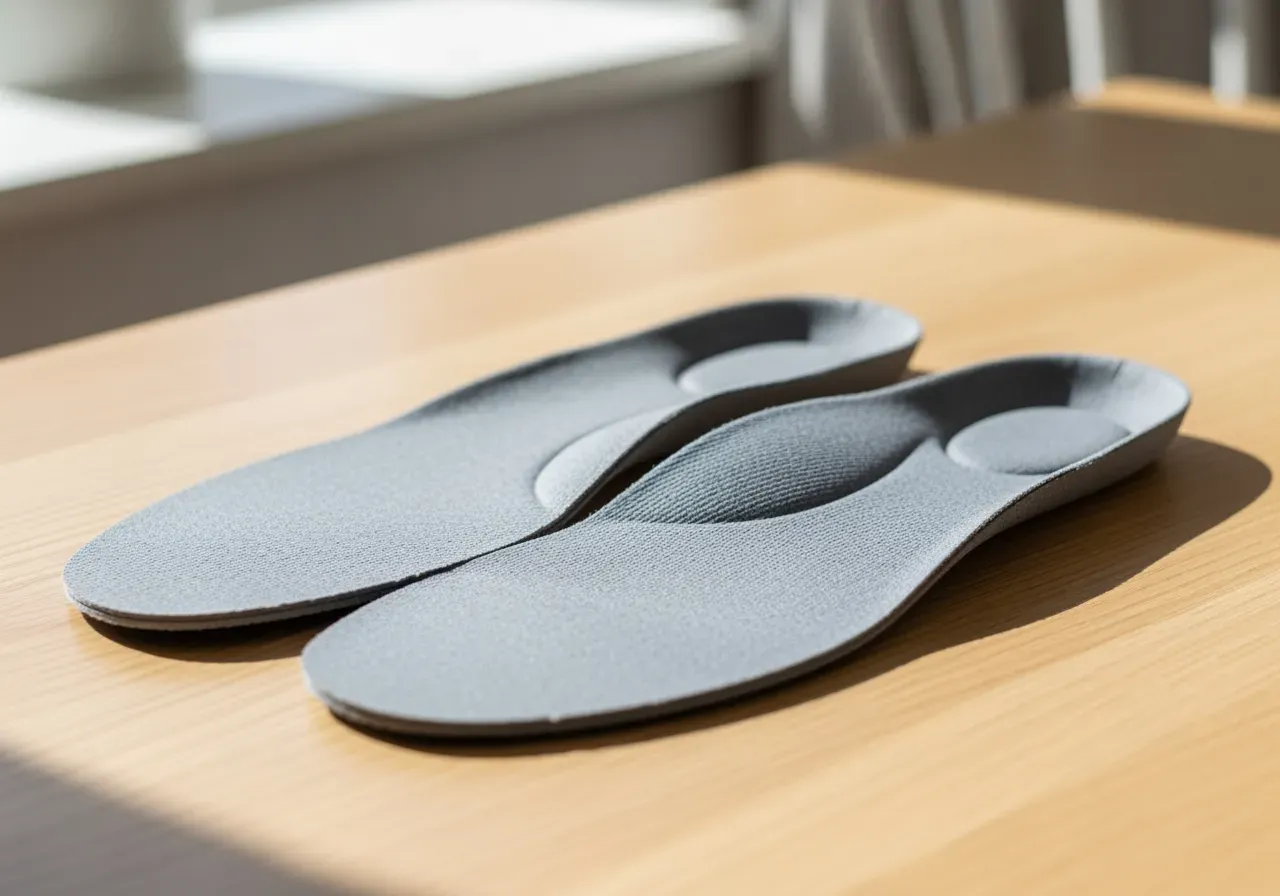 Elastiska PU-sulor i grått, designade för vardagsskor.