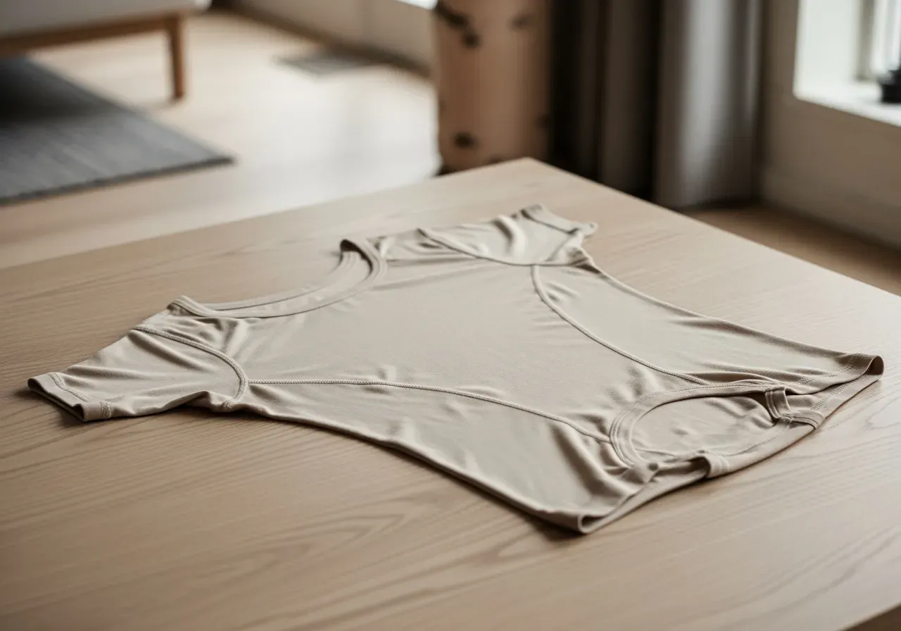 Lätt beige undertröja i nylon och polyester som ligger slätt under kläder och följer kroppen