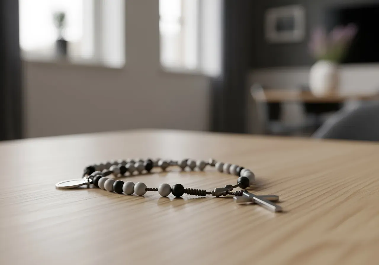 Fickradband med matta pärlor och metallhängen, diskret storlek och tålig lina för dagligt bruk.