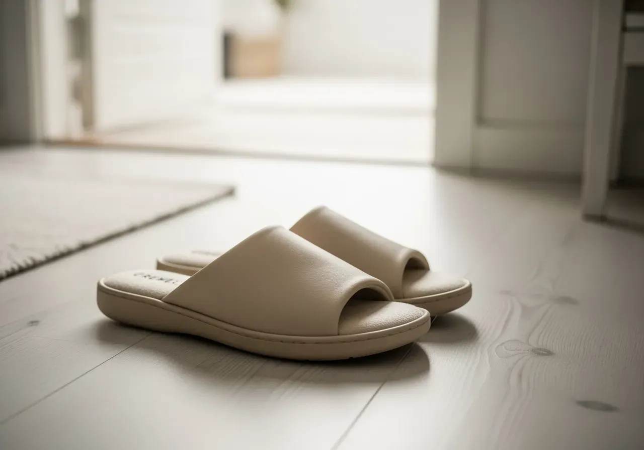 Cremel - Size - 41
Beiga sommartofflor med TPR-sula och PU-överdel, täcker framfoten. Storlek 41, lätt att hålla rena.