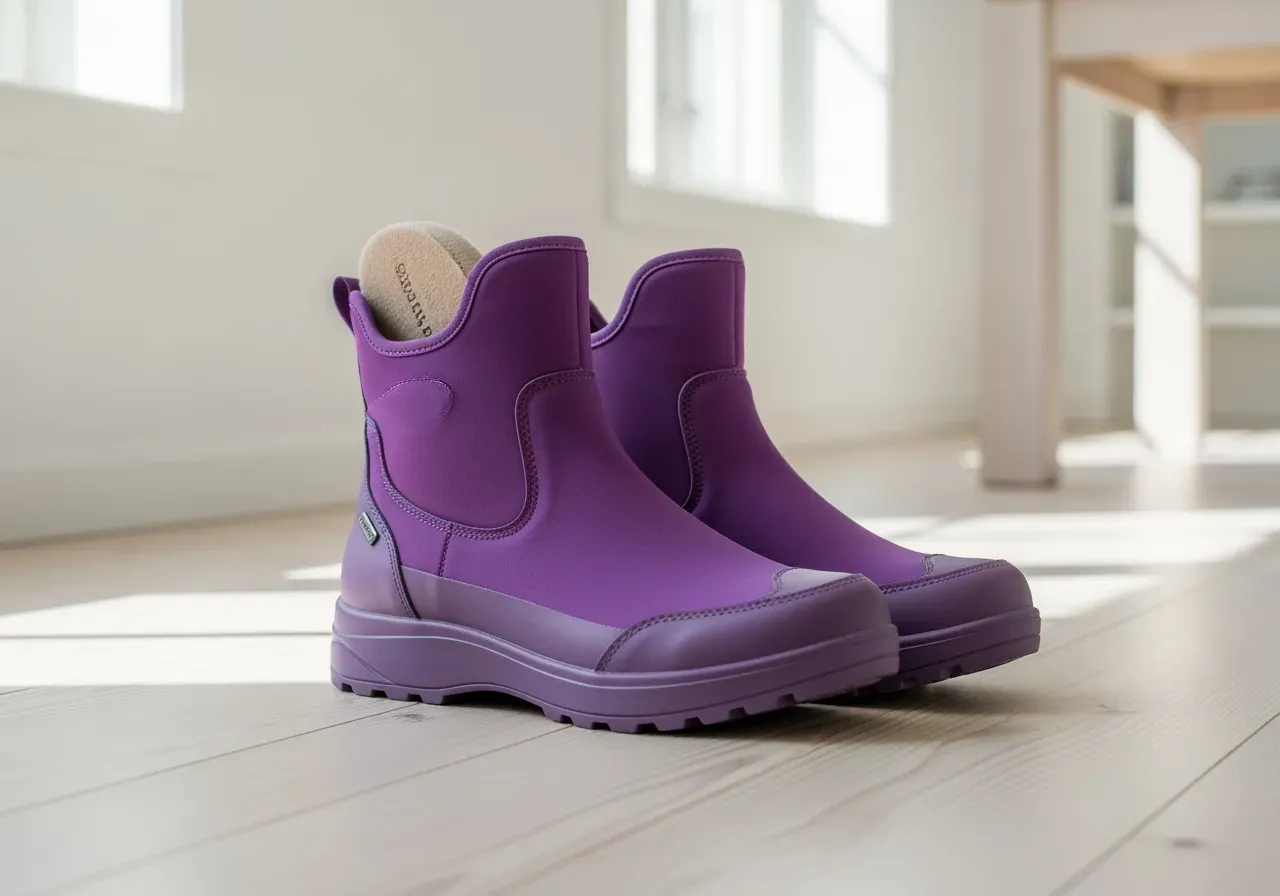 Vattentät ovandel, kemfiberinnersula och PU-yttersula. Lila modell i EU 41 med ankelhöjd.